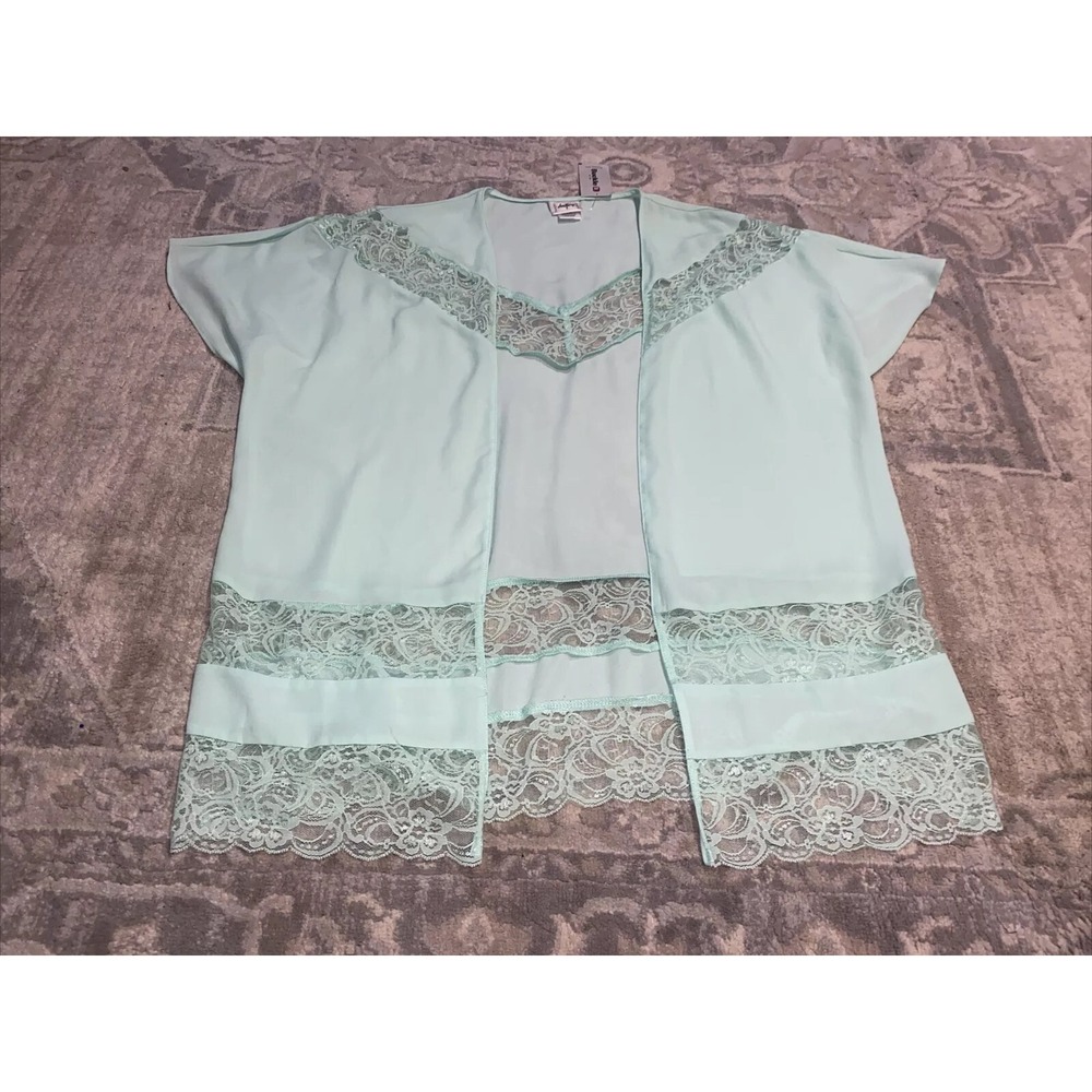 New Daytrip Womans Mint Green Sz Large Lace Trim Open‎ Front Cardigan